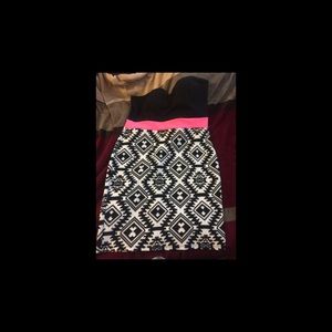 Black white and pink strapless dress